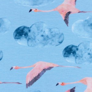 Mönstrad Trikå 150 cm - Flygande Flamingo Mönstrad Trikå 150 cm - Flygande Flamingo