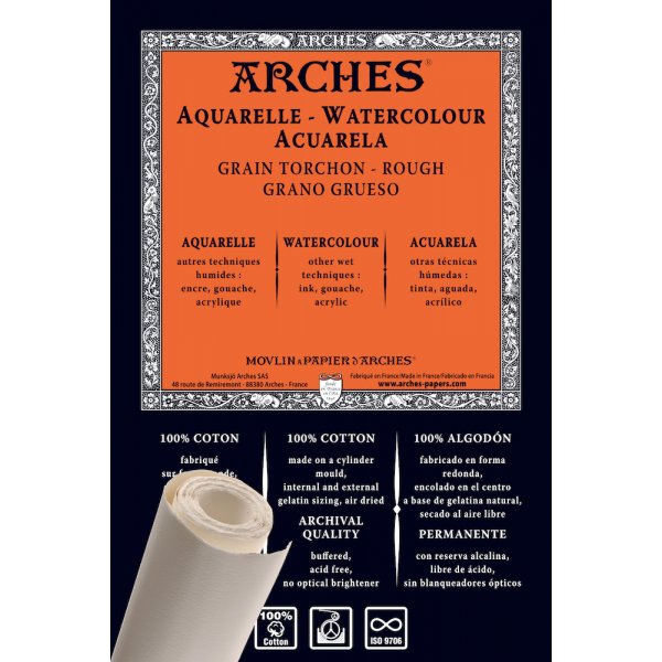 Akvarellpapper Grov grng Rulle Arches 356g - 9 m - 130cm bredd