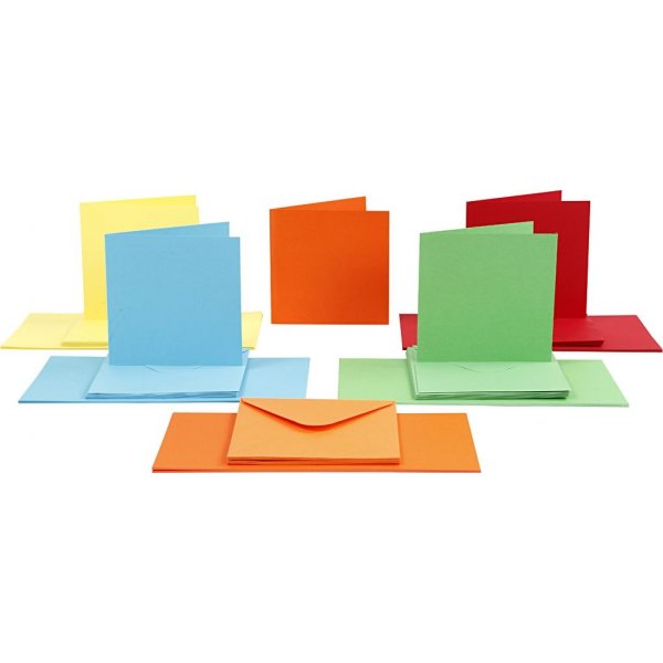 Kort och kuvert - mixade frger 16 x 16 cm - 50 set