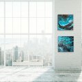 Kundbild Pouring medium Liquitex 946 ml: Två tavlor med pouring medium samt...