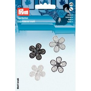Tygmärke självhäftande/påstrykes Blommor liten svart Tygmärke självhäftande/påstrykes Blommor liten svart
