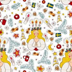 Mönstrad Trikå 150 cm - Lucia vit Mönstrad Trikå 150 cm - Lucia vit